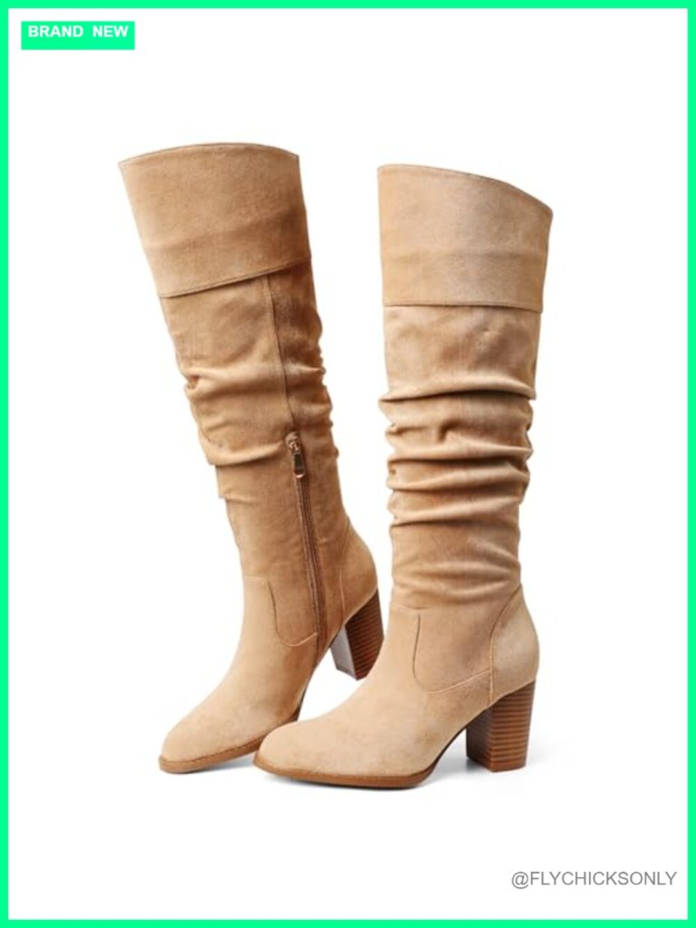 Suede Slouch Knee High Boots Chunky Heel Tall Fall Boot